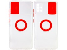                                     Чехол силиконовый Samsung A51 прозрачный с кольцом и защитой на камеру красный*