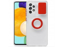                                     Чехол силиконовый Samsung A72 прозрачный с кольцом и защитой на камеру красный*