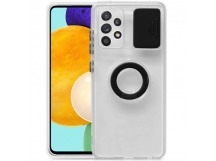                                     Чехол силиконовый Samsung A72 прозрачный с кольцом и защитой на камеру черный*