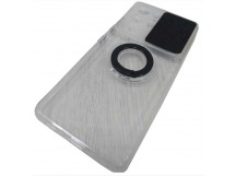                                         Чехол силиконовый Samsung S21 Ultra прозрачный с кольцом и защитой на камеру черный*