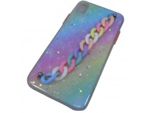                                 Чехол силикон-пластик iPhone XS Max звездопад с ремешком разноцветный*