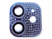                             Защитное стекло на камеру iPhone 11/12 Mini со стразами синее*
