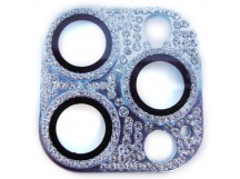                             Защитное стекло на камеру iPhone 13 Pro Max со стразами голубое*