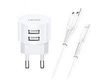                         Сетевое ЗУ USAMS TU Series 2USB/2.1A + кабель iPhone 5 (белый)*