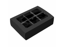 Коробка под 6 конфет 137*98,5*38,5мм прям/черная пенал с окном с вклад 1/5/150шт