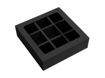 Коробка под 9 конфет 137*137*37мм квад/черная пенал с окном с вклад 1/5/150шт