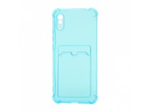 Чехол с кармашком противоударный для Xiaomi Redmi 9A прозрачный (006) голубой