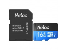 Карта памяти MicroSD 16GB Netac P500 Standard Class 10 UHS-I (90 Mb/s) + SD адаптер