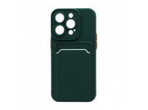 Чехол с кармашком и цветными кнопками для Apple iPhone 14 Pro/6.1 (002) темно зеленый