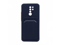 Чехол с кармашком и цветными кнопками для Xiaomi Redmi 9 (001) темно синий