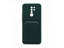 Чехол с кармашком и цветными кнопками для Xiaomi Redmi 9 (002) темно зеленый