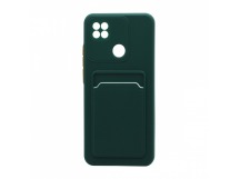 Чехол с кармашком и цветными кнопками для Xiaomi Redmi 9C (002) темно зеленый