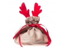 Подарочная упаковка - новогодний мешок с рожками New Year (13x15cm) (beige/red) (211713)