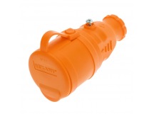 Штепсельное гнездо влагозащищенное с крышкой, с/з, 16 А, IP44, каучук оранжевая "Rexant"
