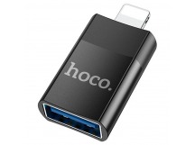 Переходник hoco UA17 USB 2.0 (M) - Lightning (F) (цвет черный, в коробочке)