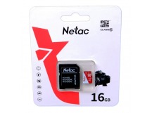 Карта памяти MicroSD 16GB Netac P500 Eco Class 10 + SD адаптер