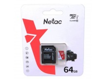 Карта памяти MicroSD 64GB Netac P500 Eco Class 10 UHS-I + SD адаптер