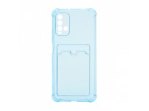 Чехол с кармашком противоударный для Xiaomi Redmi 9T прозрачный (006) голубой