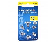 Батарейка ZA10 Renata Zinc Air 1.45V для слуховых аппаратов (6 шт. в блистере)