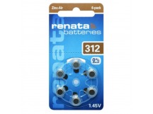 Батарейка ZA312 Renata Zinc Air 1.45V для слуховых аппаратов (6 шт. в блистере)
