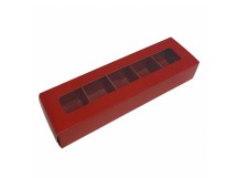 Коробка под 5 конфет 210*50*33мм прям/красная пенал с окном с вклад 1/5/100шт