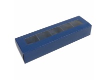 Коробка под 5 конфет 210*50*33мм прям/синяя пенал с окном с вклад 1/5/100шт