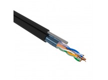 Кабель витая пара F/UTP, CAT 5e, PE, 4PR, 24AWG, OUTDOOR, SOLID, черный, с тросом, 305м, PROconnect