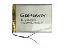 Аккумулятор Li-Pol LP4070100 PK1 3.7V 3000mAh (толщ.4,0мм, шир.70мм, дл.100мм) "GoPower"