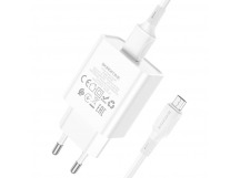 Адаптер сетевой Borofone BA74A + кабель Micro USB (1USB/2.1A) белый