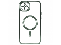 Чехол силиконовый iPhone 14 Magsafe прозрачный с защитой камеры зеленый