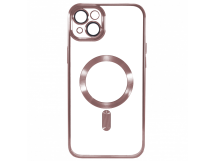 Чехол силиконовый iPhone 14 Magsafe прозрачный с защитой камеры розовый
