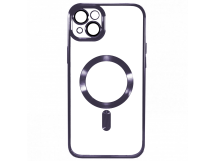 Чехол силиконовый iPhone 14 Magsafe прозрачный с защитой камеры темно-фиолетовый