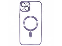 Чехол силиконовый iPhone 14 Magsafe прозрачный с защитой камеры фиолетовый