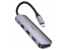 Хаб Type-C - USB Hoco HB27 HDTV+USB3.0+USB2.0*2+PD (metal gray) (213892)