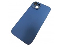 Чехол силикон-пластик iPhone 14 стеклянный матовый с логотипом синий
