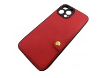 Чехол силикон-пластик iPhone 13 Pro Max под кожу с отд. визитницей красный