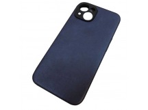 Чехол силиконовый iPhone 14 под кожу с лого синий