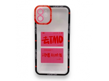 Чехол iPhone 11 (Full Camera/Иероглифы Розовый) Силикон Прозрачный 1.5mm