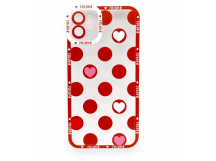 Чехол iPhone 11 (Full Camera/Сердце Красный) Силикон Прозрачный 1.5mm