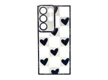 Чехол Samsung S23 Ultra 5G (2023) (Full Camera/Сердце Черный) Силикон Прозрачный 1.5mm