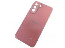 Чехол силикон-пластик Samsung S21 FE стеклянный с лого и защитой камеры розовый