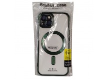 Чехол для iPhone 14 Magsafe прозрачный с защитой камеры, зеленый