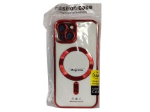 Чехол для iPhone 14 Magsafe прозрачный с защитой камеры, красный