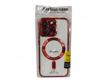 Чехол для iPhone 14 Pro Magsafe прозрачный с защитой камеры, красный