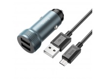 Адаптер автомобильный Hoco Z49 (2.4A/2USB/кабель Micro USB) серый