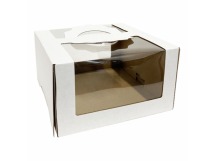 Коробка под торт 270*270*150мм квад/белая склад без ламин, панорамным окном 1/5/20шт