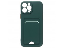 Чехол силиконовый iPhone 13 Pro матовый цветной с визитницей темно-зеленый