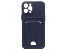 Чехол силиконовый iPhone 13 Pro матовый цветной с визитницей темно-синий