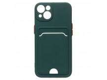 Чехол силиконовый iPhone 14 матовый цветной с визитницей темно-зеленый