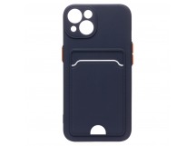 Чехол силиконовый iPhone 14 матовый цветной с визитницей темно-синий